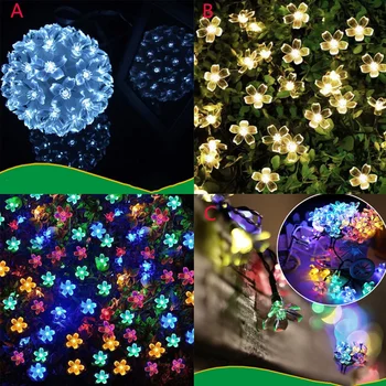 Buitinių Saulės Šviesos Stygos 50 LED Gėlių Formos Lauko Šviesos Vandeniui papuošalai Kalėdų Šviesos