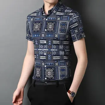 C-8955 Europos stilius derliaus spausdinimo mados trumpas rankovės marškinėliai Vasarą kokybės mercerized medvilnės sklandžiai prabangių vyrų marškinėliai, M-3XL