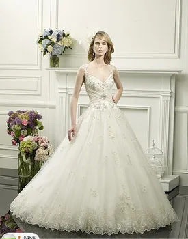 Casamento vestido de noiva renda 2016 naujas romantiškas kamuolys suknelė su v-kaklo kristalų appliques vestuvių suknelė vestuvių suknelė nemokamas pristatymas