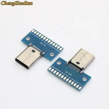 ChangHaoRan 1PCS USB 3.1 C Tipo Jungtis 24+2P Male Kištuko Lizdas Adapteris, Lydmetalio Vielos ir Kabelinė 24 Pin PCB Lenta