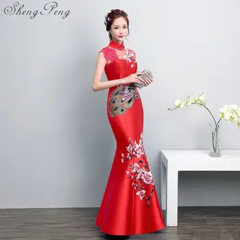 Cheongsam suknelė undinė tradicinės kinų suknelė dizaino kinų stiliaus ilgai qipao vakare gown kinijos vestuvių suknelė CC171