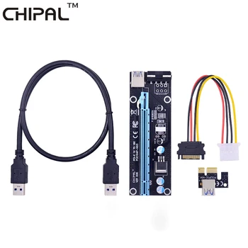 CHIPAL 100VNT Atnaujinti VER006 0,6 M, PCI-E Riser Card PCIE 1X iki 16X Extender + USB 3.0 Cable / 4Pin Maitinimo BTC IP Miner
