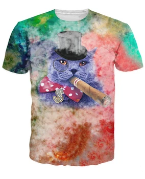 Cigarų Katė T-Shirt Išgalvotas Fat Cat Rūkyti Cigarų Spalvinga Sukama 3d Spausdinimo Vasaros Marškinėliai Fat Cat T-Shirt Viršūnes Tee Moterims, Vyrams