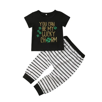 Citgeett Baby Girl Berniukas, Vaikas, T-shirt Viršuje Dobilų Juoda Pasisekė Tee+Dryžuotas Ilgas Kelnes Kelnės Medvilnės Drabužius Vasaros Atsitiktinis