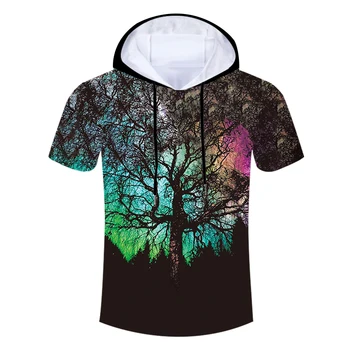 CJLM Naujas Žmogus, Spalvinga Gobtuvu Marškinėlius 3D Atspausdintas Asmenybės T-shirt Žvaigždėto Dangaus Medis Mens Tee Marškinėliai (Puloveris) Karšto Pardavimo Didmeninės