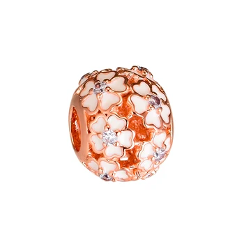 CKK 925 Sterlingas Sidabro Balta Primrose Pieva, Balta Emale Rose Gold Charms Beads Originalios Juvelyrikos Priėmimo Tinka Apyrankės