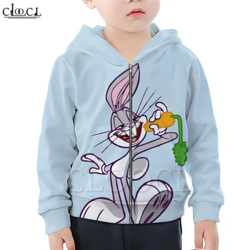CLOOCL Animacinių filmų Anime Bugs Bunny Vaikai Užtrauktukas Hoodie Berniukas Mergaitė 3D Spausdinimo Mados ilgomis Rankovėmis Užtrauktuką Gobtuvu Atsitiktinis Neklaužada Kūdikių Viršūnės