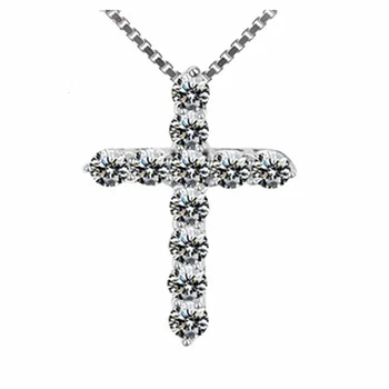 Colar de zircão de cristal feminino tunai moda cruz estilo pingente colar grande 925 prata esterlina gargantilha colares para v