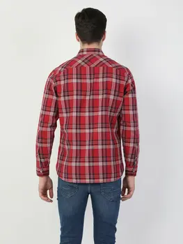 Colins Vyrai, Reguliariai Tinka Raudona ilgomis Rankovėmis ShirtMale mados marškinėliai vyrams,CL1046411