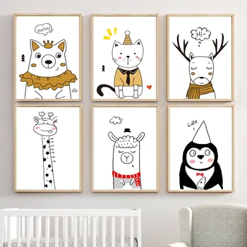 Crown Turėti Elnias Žirafa Krepšelį Vaikams, Cartoon Sienos Meno Tapybos Drobės Šiaurės Plakatai Ir Spausdina Sienos Nuotraukas Gyvenimo Kambario Dekoro