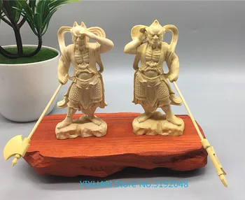Cuadro de madera tallada lt madera maciza Qianli ojo Shunfenger Bendrojo Mazu estatuas izquierda y derecha