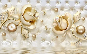 Custom 3D Tapetai, Freskos Europos Stiliaus Deimantų Papuošalai, Aukso Gėlių Fonas Dekoro Freskos Šiuolaikinio Meno Sienų Tapyba Kambarį