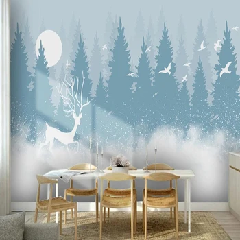 Custom 3D tapetai, freskos minimalistinę rankų darbo dažytos miško briedis skraidančiu paukščiu vaikų kambario fone, sienų apdaila dažymas