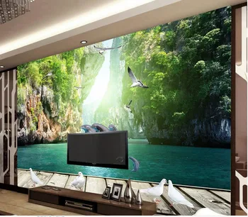 Custom foto tapetai Delfinų plaukimo lenta Guilin Dekoracijos, TV foną tapetai, freskos Ne austi tapetai