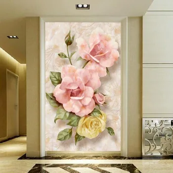 Custom Freskomis Tapetai, 3D Rožių Žiedų Nuotraukų Siena Medžiaga Kambarį Viešbutyje Įėjimo Fone Sienų Tapyba 