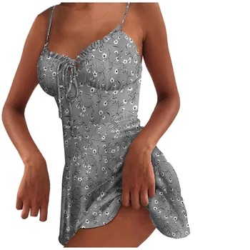 Daisy Vasaros Suknelė Moterims Suspender Mini Suknelės 2020 Boho Gėlių Spausdinti Seksualus Rankovių Paplūdimio Kaklaraištis Šalis Suknelės Apvalkalą Sundress