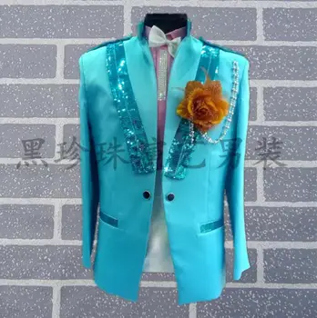 Dangus mėlynas vyrų kostiumai dizaino masculino etape kostiumai dainininkų vyrų china švarkas šokių drabužiai, striukė stiliaus suknelė roko mados