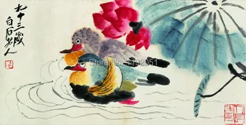 Dekoracijos, paveikslai tradtional Kinų stiliaus meilės paukščiai pagal lotusmasterpiece atgaminti 93 metų vyras darbai, freskos spausdina