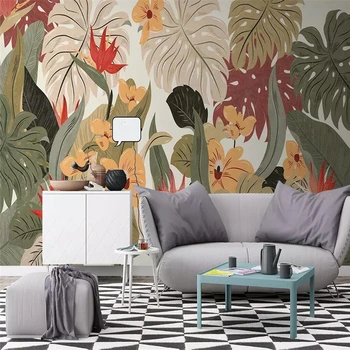 Dekoratyvinės tapetų Skandinavai stiliaus tropinių augalų bananų lapų retro TV foną, sienų tapyba