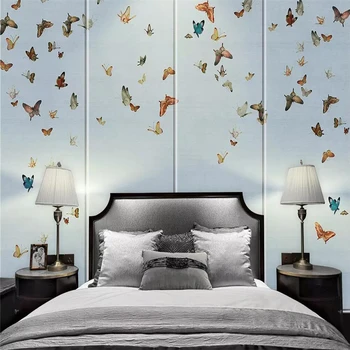 Dekoratyvinės tapetų Šiuolaikinės paprasta ranka-dažytos stiliaus drugelis gėlių ir paukščių fono sienos