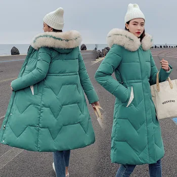 Didelis kailių žiemos paltai sutirštės parko moterų susiuvimo plonas Ilgas žiemos paltai žemyn Medvilnės Ponios Žemyn Parko Žemyn striukė moterims 2020 m.