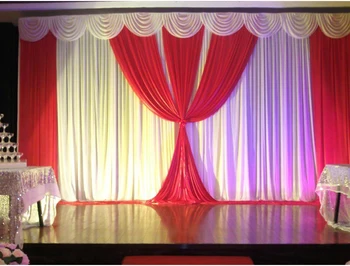Didmeninė ir mažmeninė 3x6m balta ir karšta raudona vestuvių fone, užuolaidų su grobis vestuvių apklotai , vestuvių scenos fone