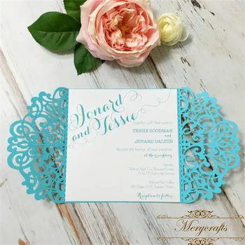 Didmeninė pjovimas lazeriu pink, blue pearl elegantiškas vestuvių pakvietimo