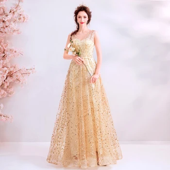 Didžiulis princesė champagne gold vakarinę Suknelę ilgai nėrinių promenadzie suknelė chalatas de mariee baigimo suknelė linijos suknelė vestuvių
