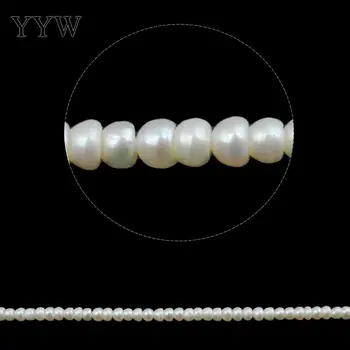 Dirbtiniu būdu išauginti Mygtuką Gėlavandenių Perlų Karoliukus, natūralus baltas 3-4mm Maždaug 0,8 mm Parduotas Už Maždaug 15.5 Colių Kryptis
