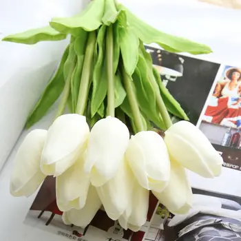 Dirbtinės Gėlės 32CM Dirbtiniais Tulpių Puokštė PU Nekilnojamojo Touch Dirbtiniai Augalai Vestuvių Gėlių Krūva Namų Apdailos Netikrą Gėlės