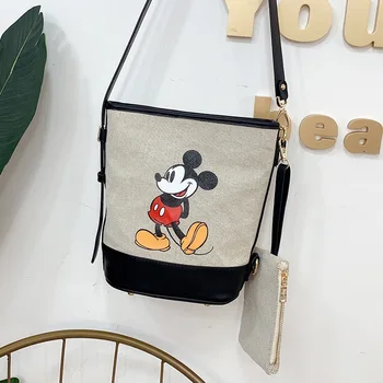 Disney Nauja Mickey Kibirą, Maišą Drobės Pečių Maišą Spalvų Mados Spausdinimo rankinė+ piniginė Didelės Talpos Crossbody Krepšys, kuprinė