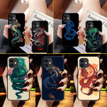 Dragon Iliustracijos kietas Gyvūnų Telefonas Padengti Korpuso iphone 5 5s se 2 6 6s 7 8 11 12 mini plus X XS XR PRO MAX black Etui