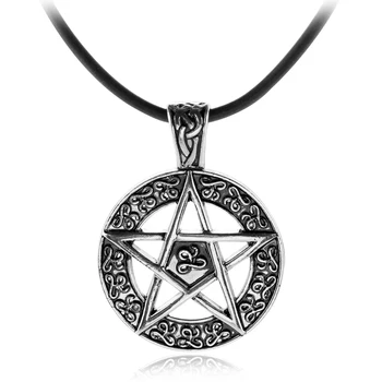 Drop Laivyba Antgamtinių Pentacle Pentagram Pakabukas Vyrų Karoliai Ragana Apsaugos Star Amuletas Karoliai Odos Lyno, Grandinės