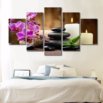 Drop Laivyba HD 5 gabalas, drobė meno, kaligrafijos, žvakė, lotoso Gėlė, orchidėja, meditacija tapybos sienos nuotraukas, už kambarį