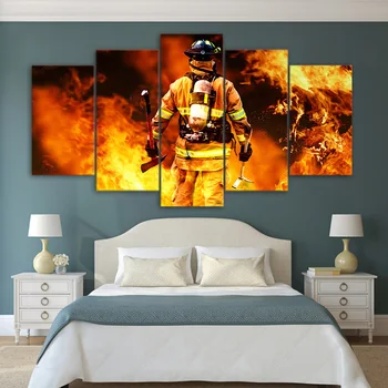Drop Laivyba HD Spausdinimo 5 gabalo drobės meno Gaisrininkas gaisrą kovotojas Tapybos sienos nuotraukas