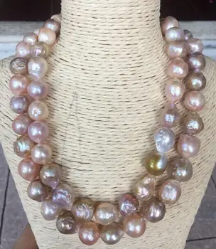 Du kartus sruogos baroko 13-kaip 14mm pietų jūros spalvotų perlų necklace38