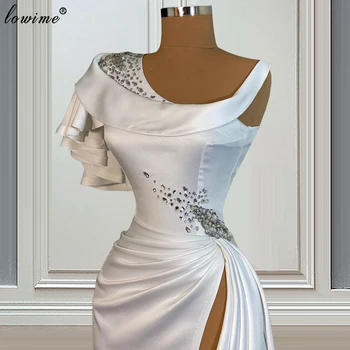 Dubajus Baltos Vakarinės Suknelės Vienos Pečių Afrikos Vakare Chalatai Moterims, Ilgai Vestuvės Suknelės 2021 Vestidos Formales