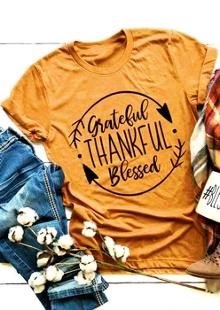 Dėkingas Dėkingas Palaiminti Rodyklių T-Shirt Helovinas, Padėkos marškinėlius Moterims juokinga grafinis marškinėliai tees viršūnes lašas laivas