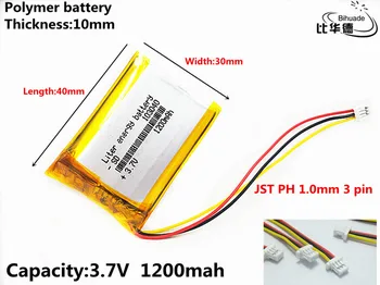 DĻSV PH 1,0 mm 3 pin Gera Qulity 3.7 V,1200mAH 103040 Polimeras ličio jonų / Li-ion baterija tablet pc BANKAS,GPS,mp3,mp4