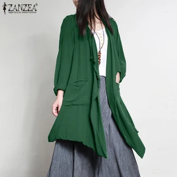 Elegantiškas Asimetriškas Viršūnes Moterų Rudenį susagstomi megztiniai Palaidinės ZANZEA 2021 Atsitiktinis ilgomis Rankovėmis Kimono Marškinėliai Moteriška Kietas Tunika, Paltai