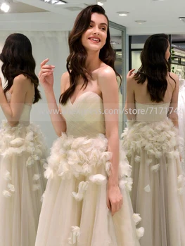 Elegantiškas Brangioji Iškirpte Rankovių Klostyti 3D-Gėlių-line Tiulio Vestuvių Suknelė Jokių Traukinio Nuotakos Suknelė vestido de noiva