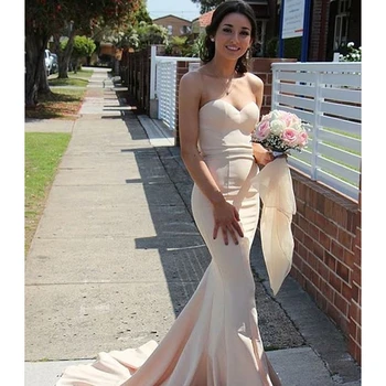 Elegantiškas Ilgas Bridesmaid Suknelę 2019 Aukštos Kokybės, Elastingos Satino Undinė Brangioji Rankovių Pigūs Vestuvių Suknelės, Šaliai
