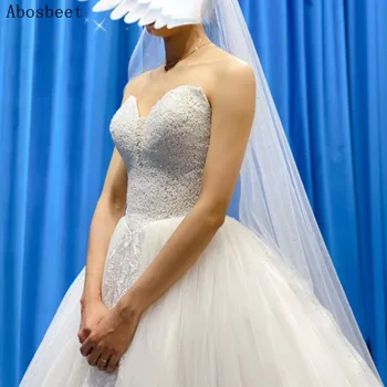 Elegantiškas Kamuolys Suknelė Balta Vestuvinė Suknelė 2021 Ilgai Traukinio Duobute Viršuje Reljefiniai Nėrinių Suknelė Eade Moterų Vestuvių Suknelė Nuotakos Brangioji