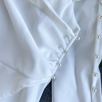 Elegantiškas Karoliukai ilgomis rankovėmis Marškinėliai, moteriški Seksualus Off-Pečių Nereguliarus Pynimas Hem Viršūnes Palaidinės Moteriška Palaidinė Blusa Feminina