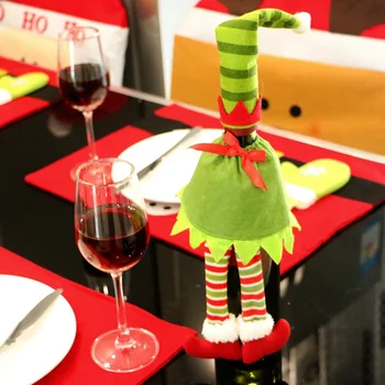 Elf Dot Modelio Raudono Vyno Butelis Apima Kalėdinė Dekoracija Gražus Vyno Butelių Dekoravimas, S06
