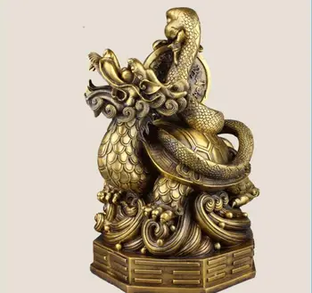 Elitas Žvėris Xuan Wu Drakonas, Gyvatė, Vėžlys Bronzinė Statula Už VIENĄ