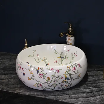 Europoje Vintage Stiliaus Kinijos Rankų darbo Lavabo Praustuvas Prabangus Meno Vonios Kriaukle, keramikos, baseino, gėlių ir paukščių