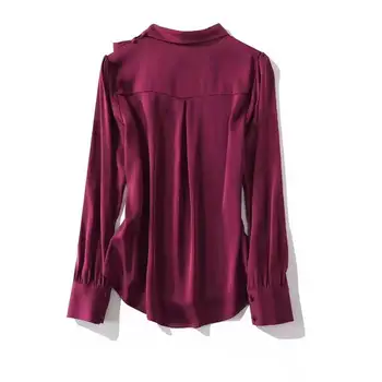 Europos ir Amerikos moterų drabužių 2021 nauja pavasario ilgomis rankovėmis lankas apykaklės kieto spalvų mados šilko marškinėliai