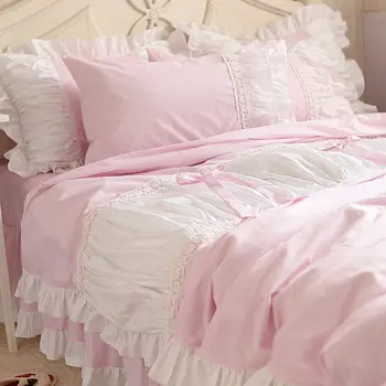 Europos siuvinėtos prabangios patalynės komplektas pynimas antklode padengti plisuotos nėrinių princesė vestuvių dekoratyvinis patalynės paklode lovatiesė