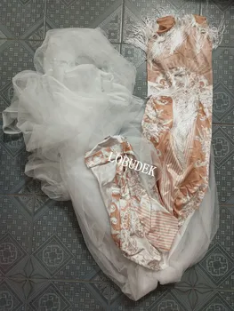Europos Vintage White Pakraštyje Spausdinimo Uodega Ilga Suknelė Juosta Naktiniame Klube Dainininkė Priimančiosios Veikimo Apranga Priimančiosios Kutas Suknelė, Kostiumas